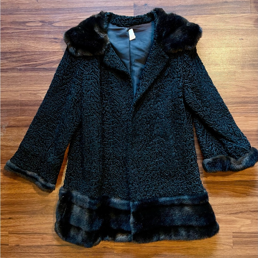 1960’s Vintage Black Faux Persian Lamb Double-Breasted Coat